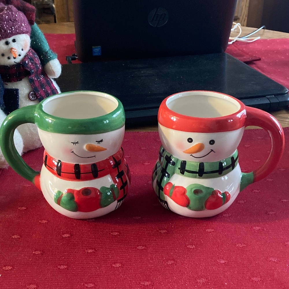 Bay Island Snowman Mugs - Red and Green